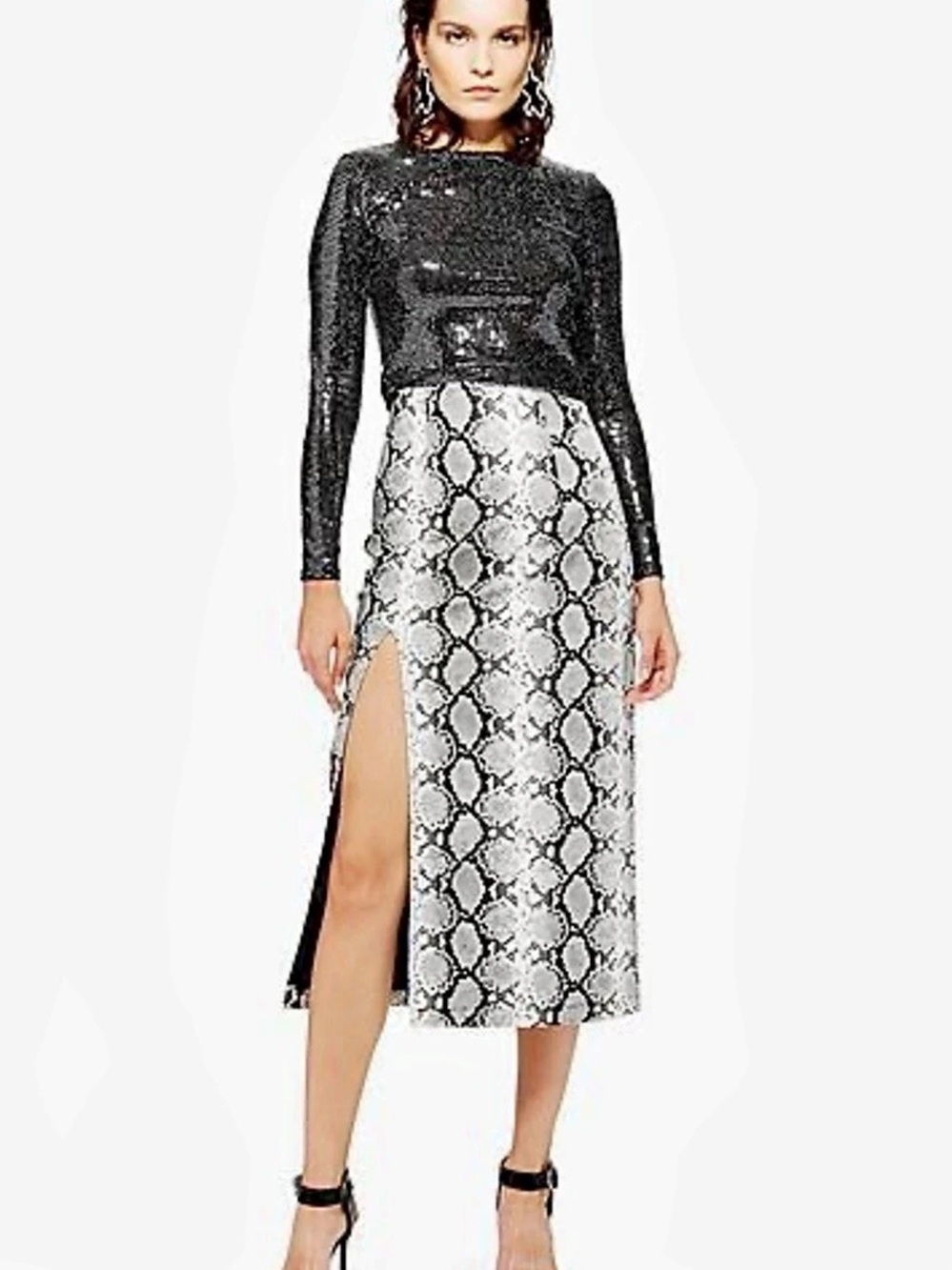 NWT Topshop Snakeskin Faux Leather Pencil Midi Skirt High Slit